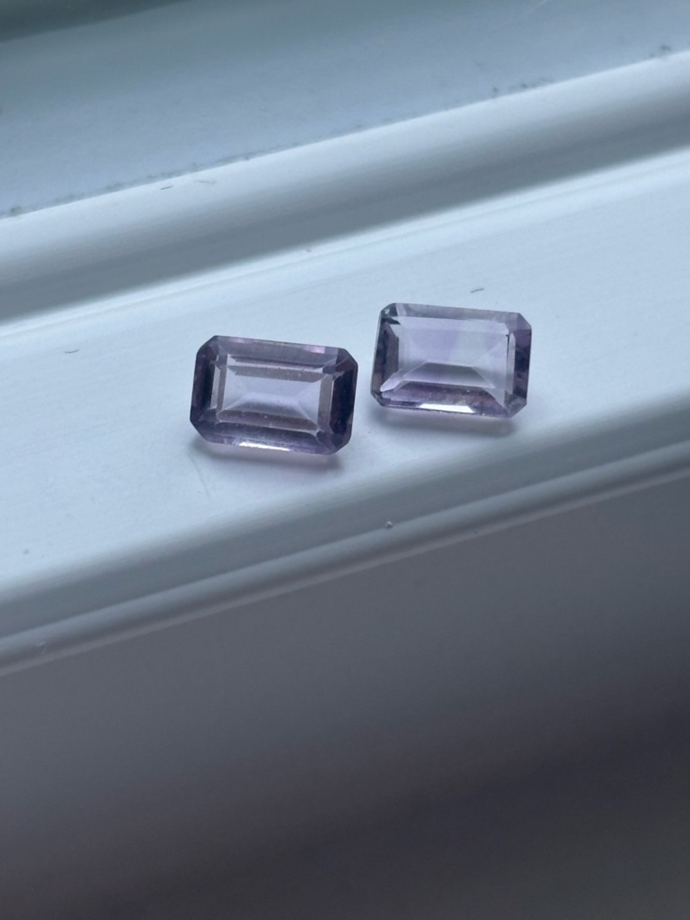 Matched Pair Rose de France Amethyst Gemstones Emerald Cut Lavender Loose Stones